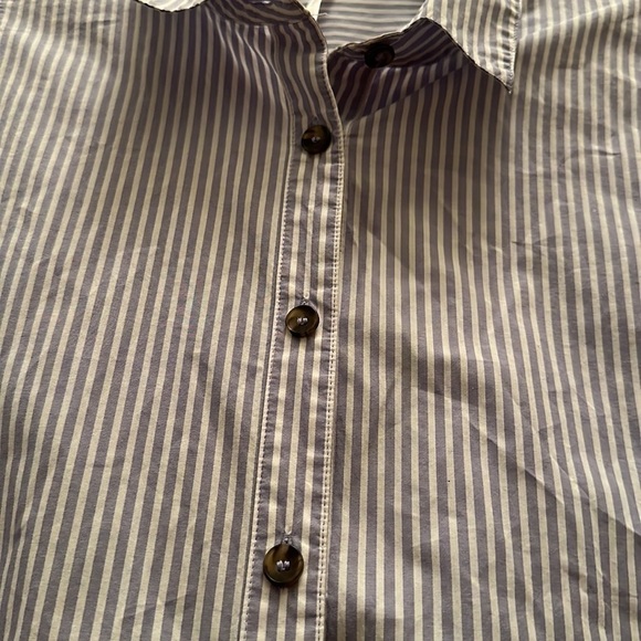 Free People It's A Cinch Button Down Striped Shirt White Blue Medium - Picture 11 of 12